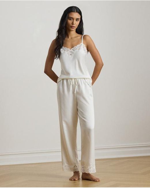 Ralph Lauren Brown Lace-Trim Satin Double-Strap Cami Pj Set
