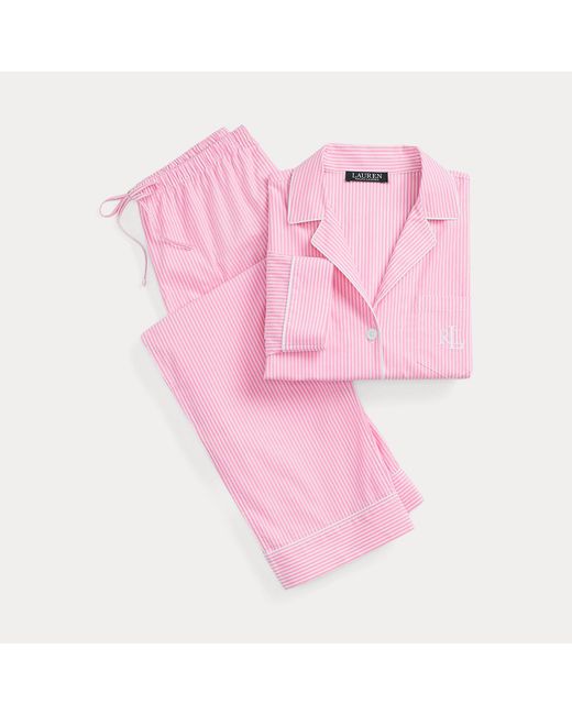 Ralph Lauren Pink Striped Cotton Poplin Sleep Set