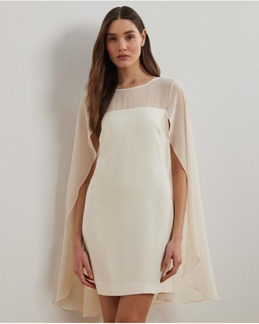 Ralph Lauren White Cape Georgette Cocktail Dress