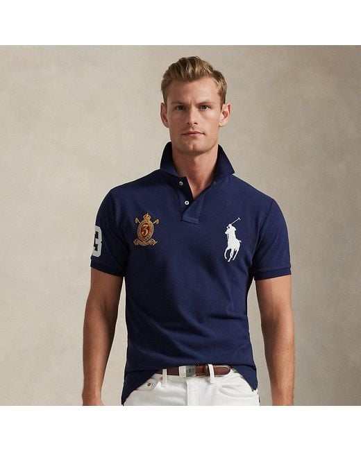 Polo Ralph Lauren Custom-Slim Piqué-Poloshirt Mit Big Pony in Blue für Herren