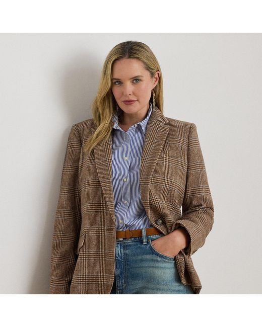 Taglie Plus - Blazer in twill principe di Galles di Ralph Lauren in Brown
