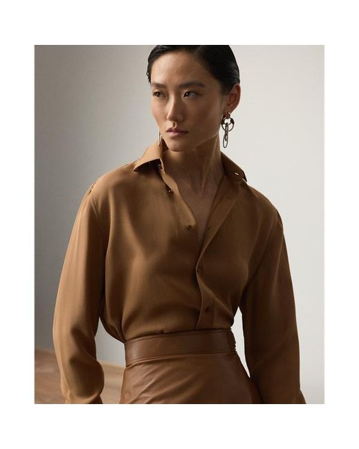 Ralph Lauren Brown Ralph Lauren Adrien Relaxed Fit Crepe Georgette Shirt