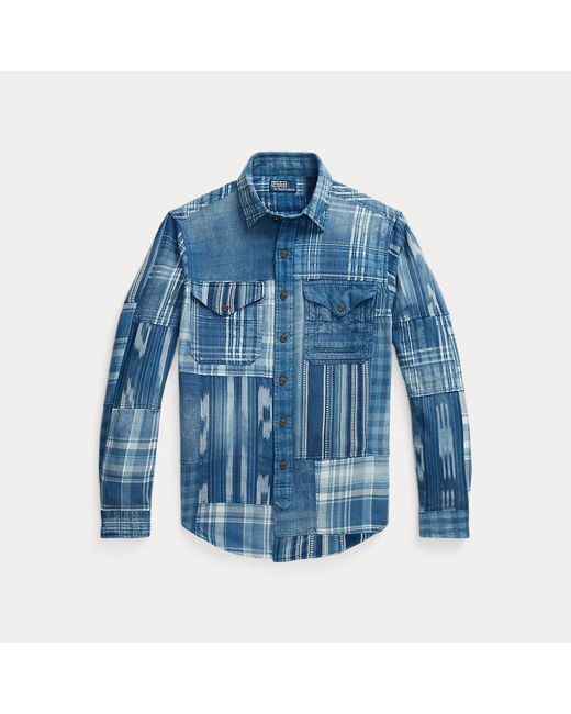 Camicia patchwork indigo Classic-Fit di Polo Ralph Lauren in Blue da Uomo
