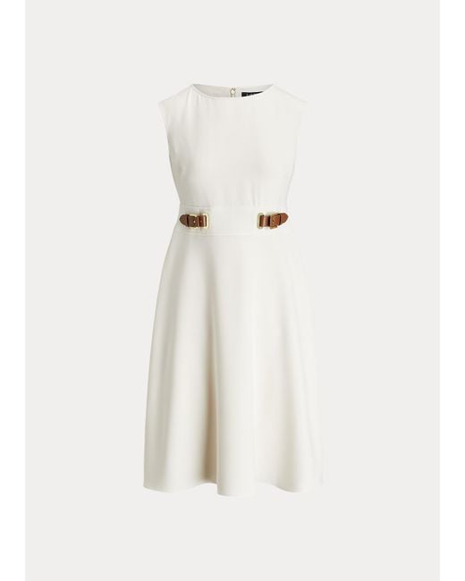 Ralph Lauren Natural Buckle-trim Double-faced Crepe Dress