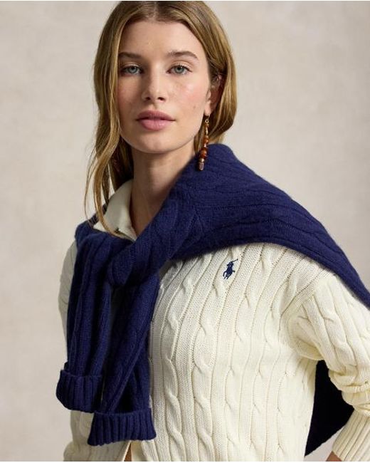 Polo Ralph Lauren Natural Cable Cotton Polo-Collar Cardigan