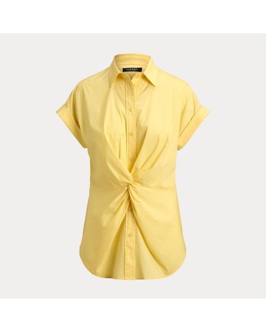 Ralph Lauren Yellow Twist-Front Cotton Short-Sleeve Shirt