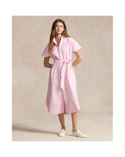 Polo Ralph Lauren Oxford Overhemdjurk Met Korte Mouwen in het Pink