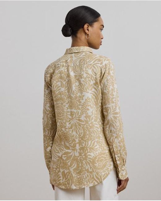 Camisa De Lino Relaxed Fit Con Flores Ralph Lauren de color Natural