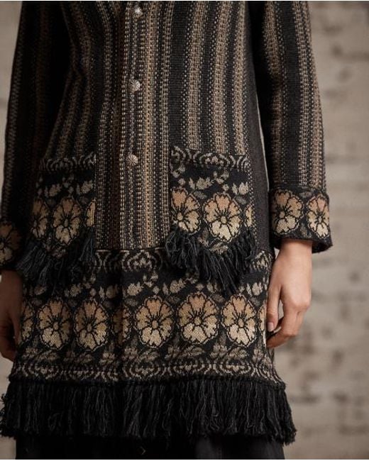 RRL Black Wool-Silk Jacquard Duster Cardigan