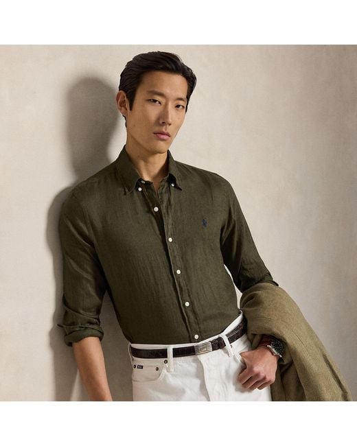 Polo Ralph Lauren Green Custom Fit Linen Shirt for men