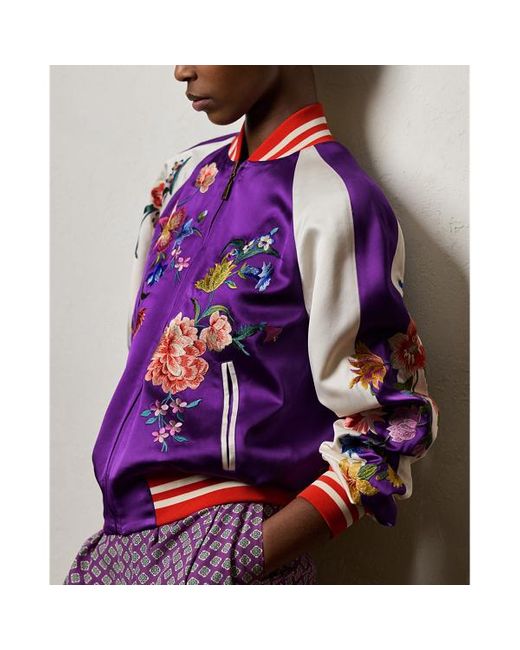 Ralph Lauren Collection Purple Lydiah Embellished Satin Bomber Jacket