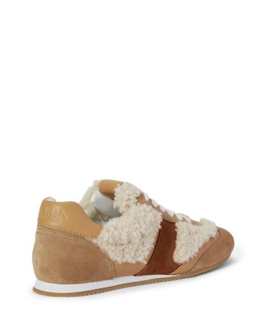 Ralph Lauren Natural Dani Low-Profile Suede-Shearling Trainer