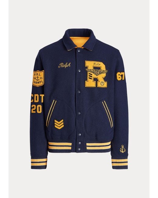 Polo Ralph Lauren Blue Reversible Letterman Jacket for men