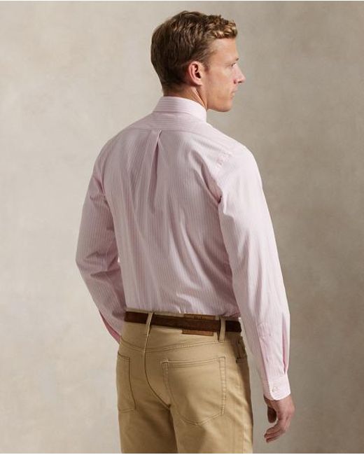 Polo Ralph Lauren Pink Custom Fit Striped Stretch Poplin Shirt for men