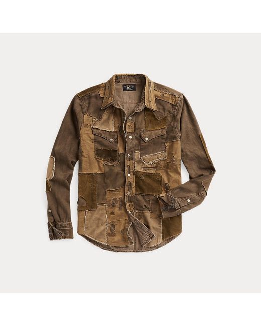 RRL Brown Limited Edition Patchwork Western Shirt for men