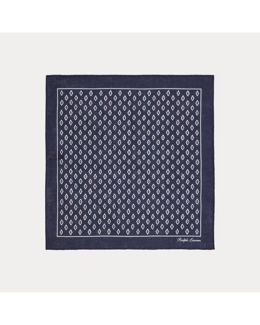 Ralph Lauren Blue Art Deco-Print Linen Neckerchief