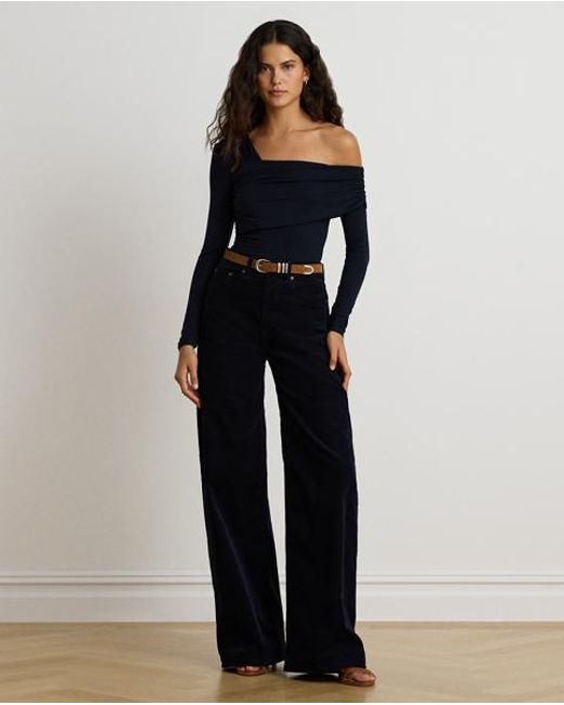 Ralph Lauren Black Jersey Asymmetrical One-Shoulder Top