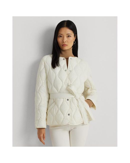 Lauren by Ralph Lauren White Belted Onion-quilted Jacket