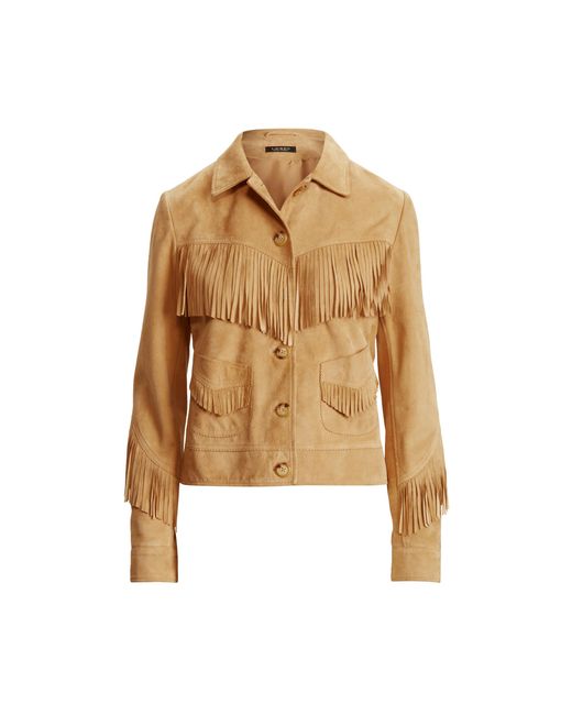 Lauren by Ralph Lauren Fringetrim Suede Jacket in Camel (Natural) Lyst