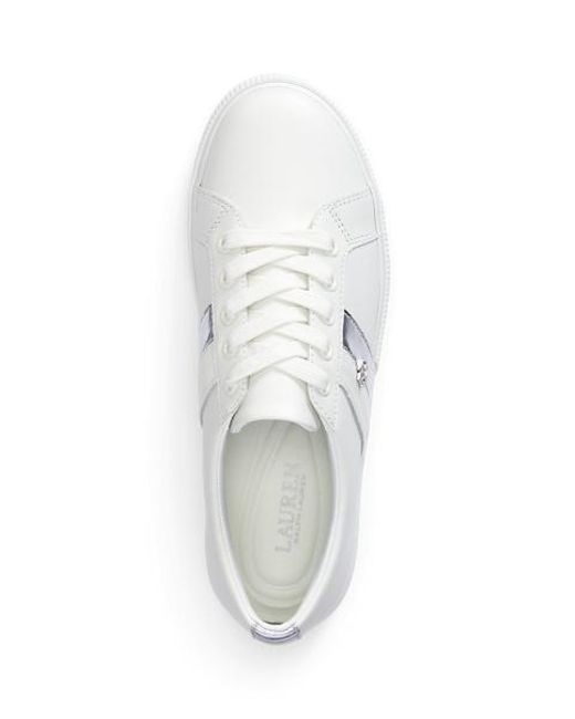 Ralph Lauren White Janson Ii Metallic-Trim Leather Trainer