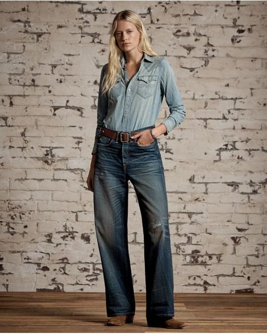 RRL Blue Denim Western Shirt