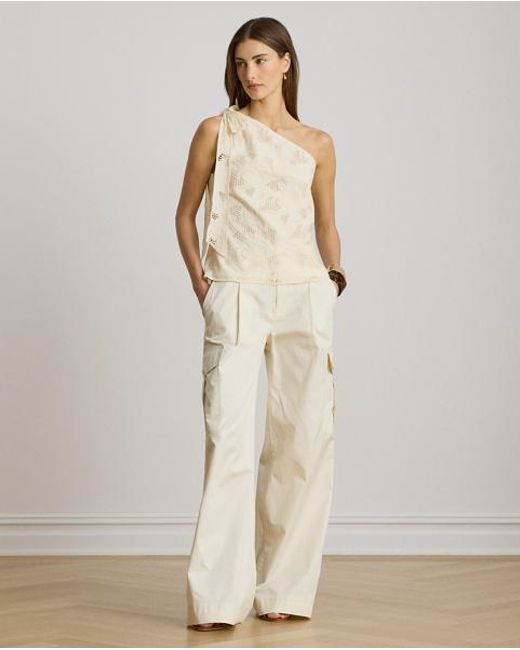 Ralph Lauren Natural Floral-Eyelet Voile One-Shoulder Blouse