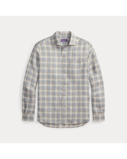 Ralph Lauren Gray Plaid Linen Twill Shirt for men