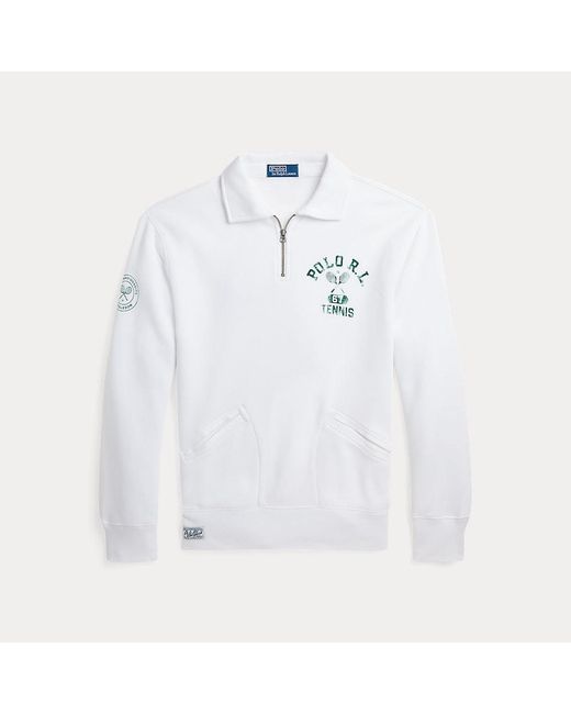 Polo Ralph Lauren White Wimbledon Fleece Collared Sweatshirt for men
