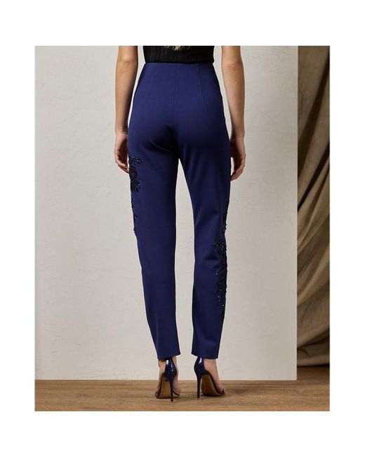Ralph Lauren Collection Blue Ramona Embellished Stretch Wool Trouser