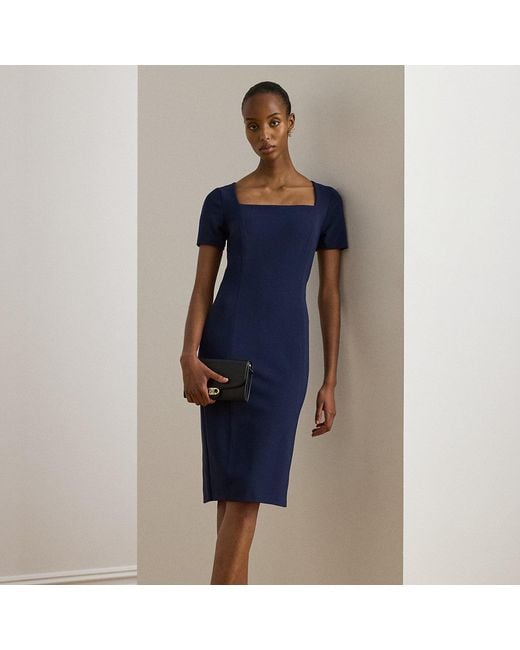 Ralph Lauren Faille Short-Sleeve Cocktail Dress in Blue | Lyst
