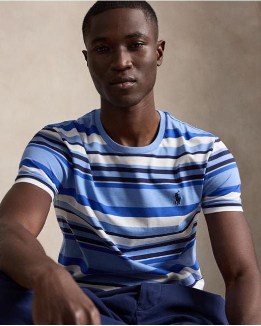 Polo Ralph Lauren Blue Custom Slim Fit Striped Jersey T-Shirt for men