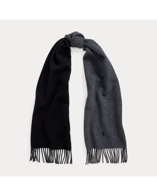 Polo Ralph Lauren Black Fringe-Trim Wool Scarf