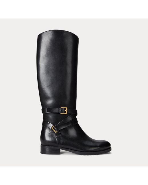 Ralph Lauren Black Collins Burnished Leather Tall Boot