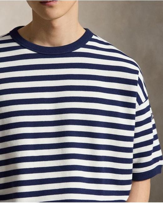 Polo Ralph Lauren Blue Relaxed Fit Striped Fleece Sweatshirt for men