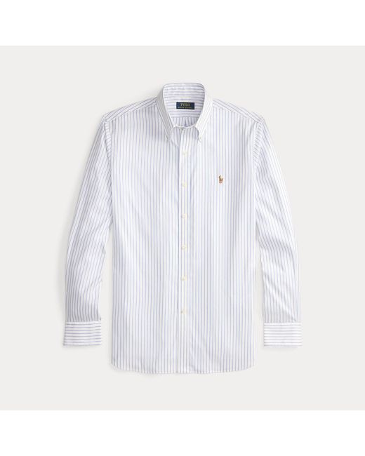 Polo Ralph Lauren Gray Custom Fit Striped Pinpoint Oxford Shirt for men