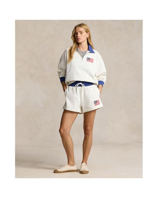 Short in felpa con coulisse e bandiera di Polo Ralph Lauren in White