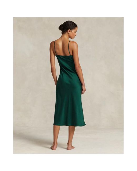 Polo Ralph Lauren Green Lace-trim Silk Slip Dress