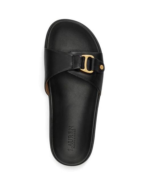 Ralph Lauren Black Tasha Leather Slide Sandal