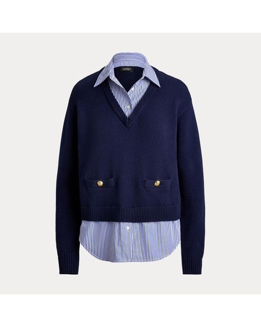 Ralph Lauren Blue Lagenlook-Baumwollpullover Mit Knöpfen