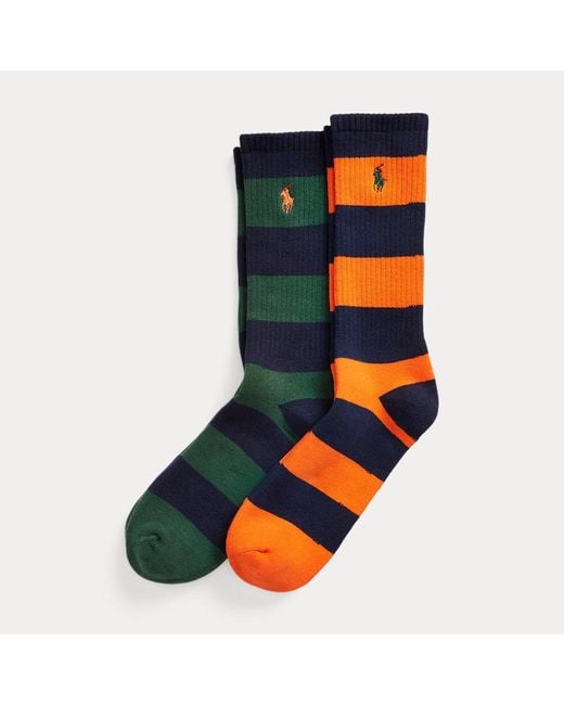 Polo Ralph Lauren Orange Rugby-stripe Crew Sock 2-pack for men