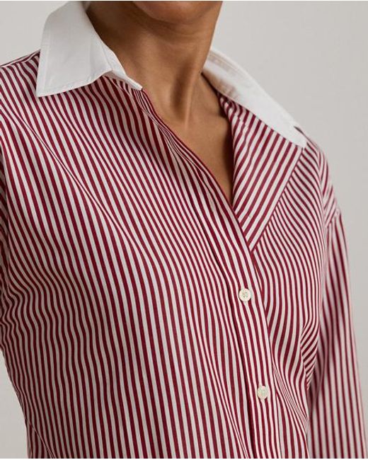 Ralph Lauren Red Striped Cotton Broadcloth Shirt