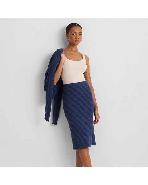 Falda de tubo de punto de algodón y lino Lauren by Ralph Lauren de color Blue