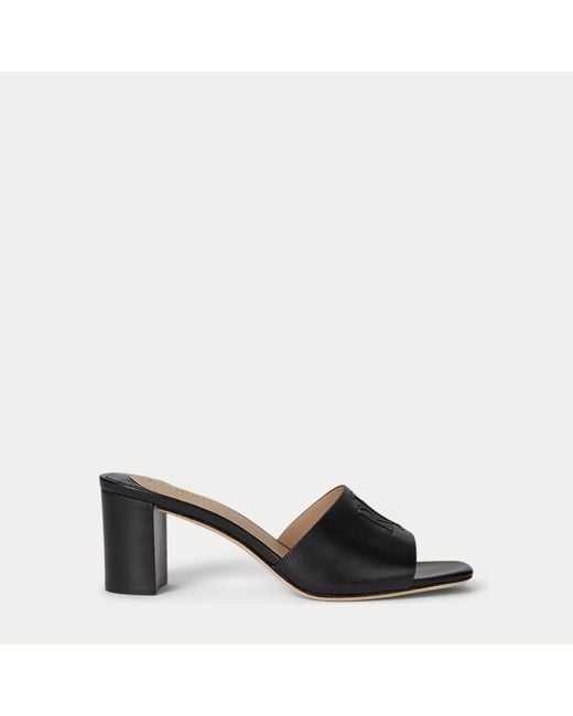 Ralph Lauren Black Everley Block-Heel Leather Sandal
