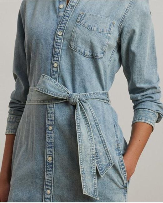 Ralph Lauren Blue Denim-Hemdkleid Mit Gürtel
