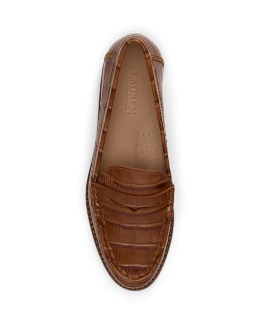 Ralph Lauren Brown Wynnie Crocodile-Embossed Leather Loafer
