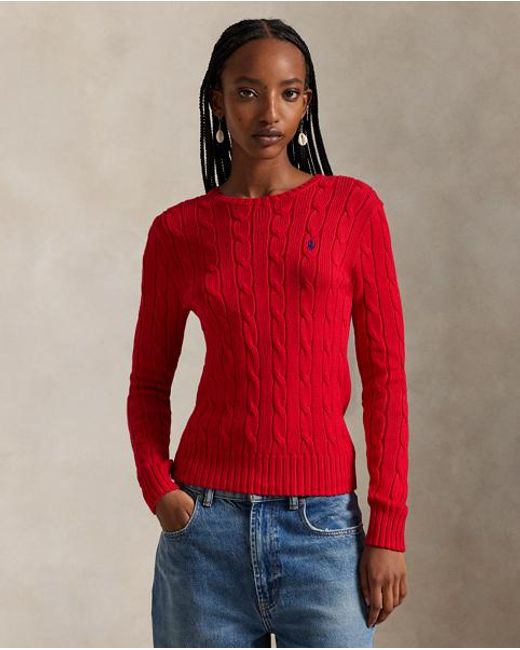 Polo Ralph Lauren Red Cable-Knit Cotton Crewneck Sweater