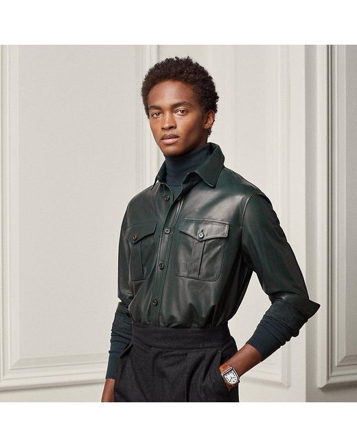 Ralph Lauren Purple Label Ralph Lauren Lightweight Leather Overshirt in Dark Racing Green (Gray 