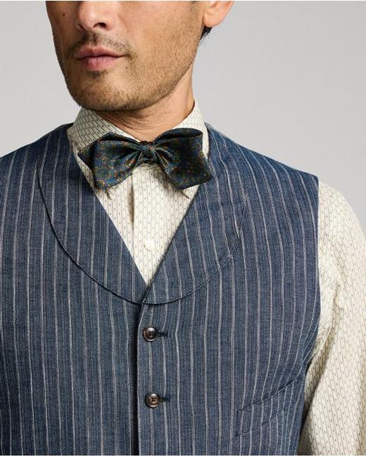 RRL Blue Striped Herringbone Shawl Waistcoat for men