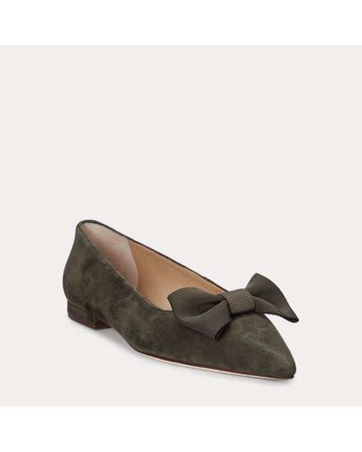 Ballerine Londyn in camoscio con fiocco di Ralph Lauren in Green