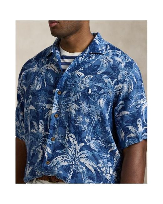 Polo Ralph Lauren Blue Big & Tall - Tropical-print Linen Camp Shirt for men